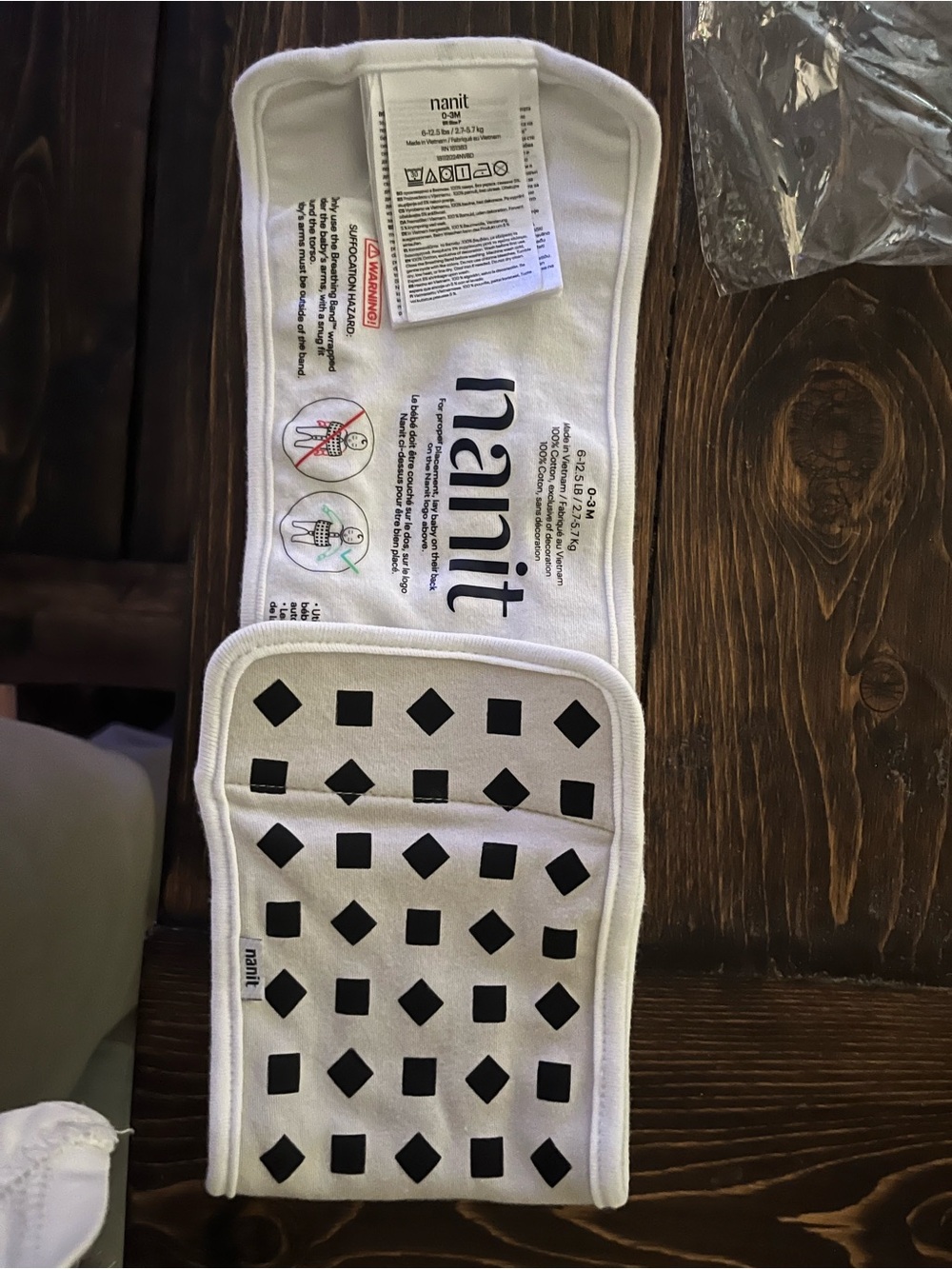 Nanit White Black Patterned Infant Strap 0-3 months